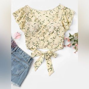 Shein Floral Chiffon Self Tie Crop Top